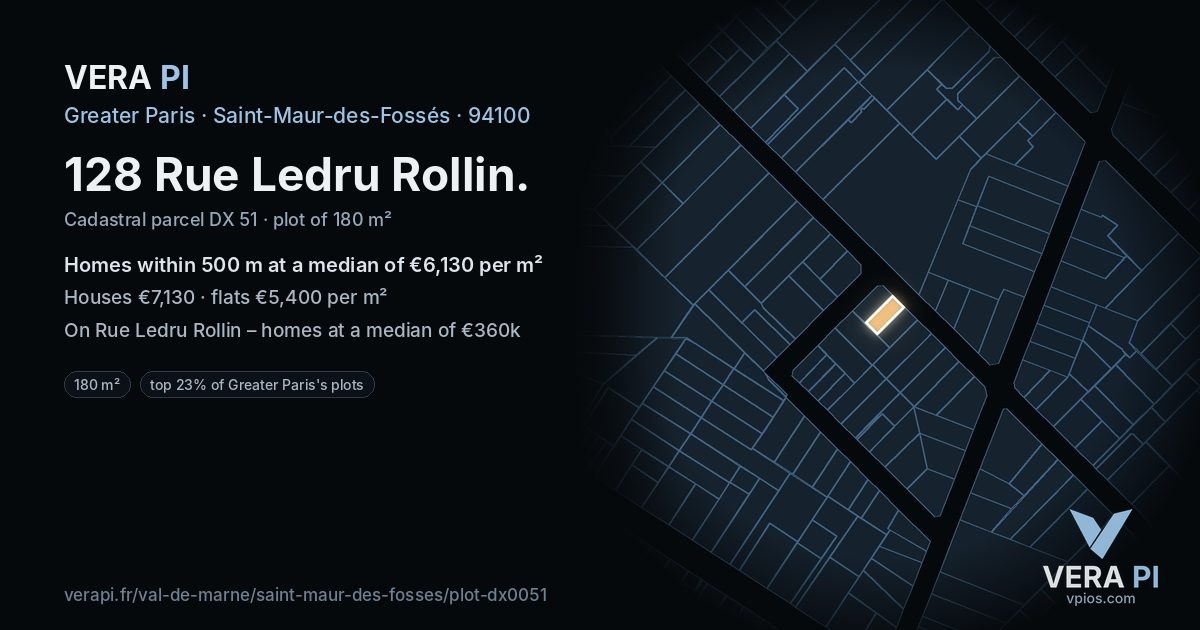128 Rue Ledru Rollin, Saint-Maur-des-Fossés at night – the plot lit, the parcels around coloured by the prices near them