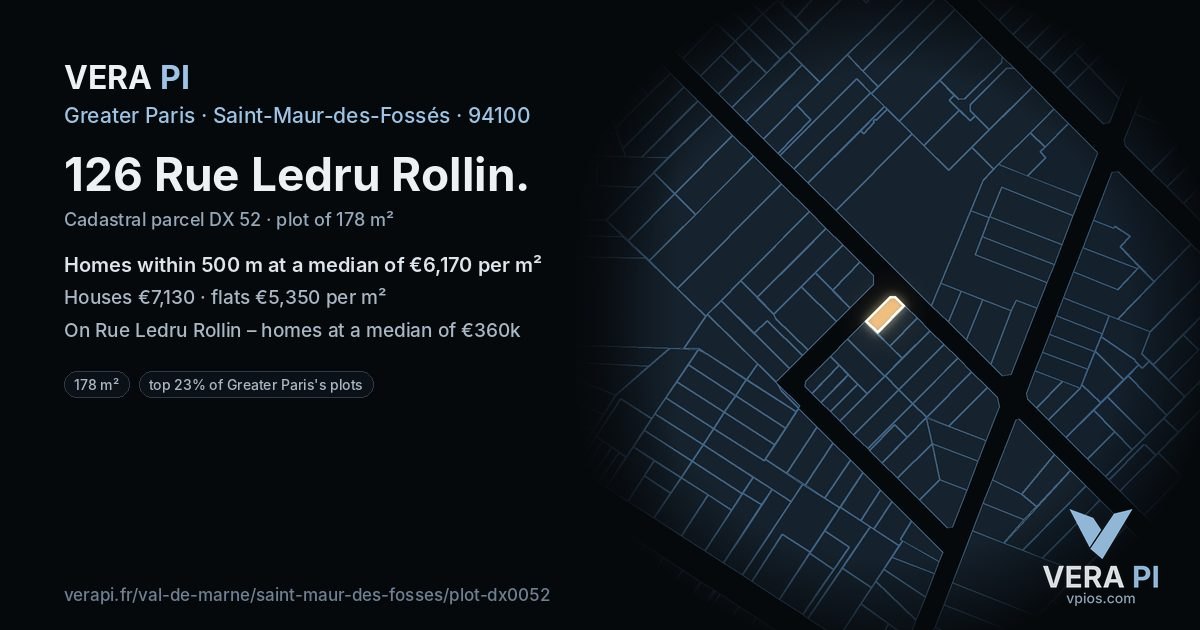 126 Rue Ledru Rollin, Saint-Maur-des-Fossés at night – the plot lit, the parcels around coloured by the prices near them