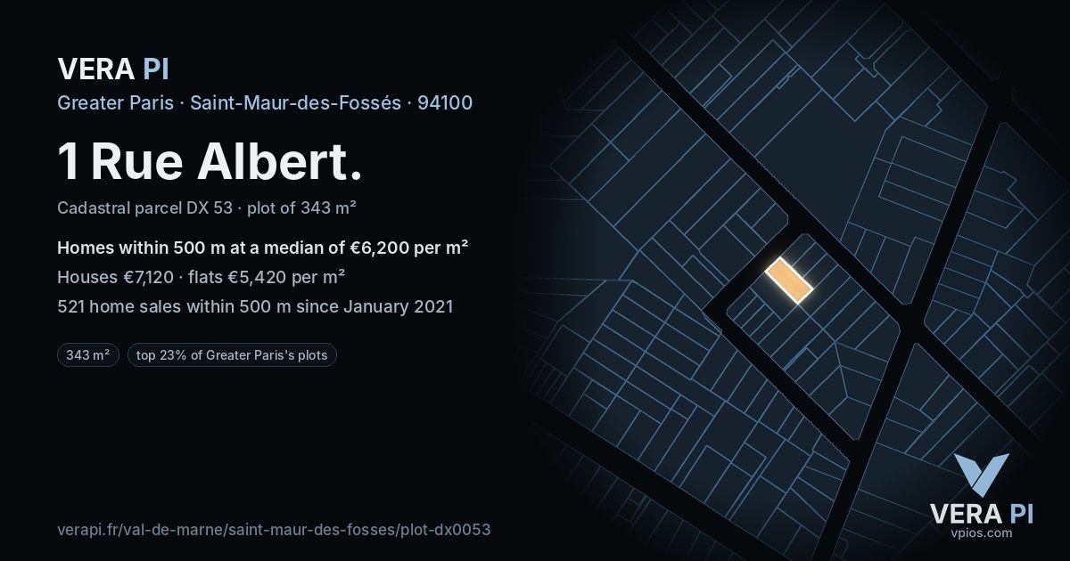 1 Rue Albert, Saint-Maur-des-Fossés at night – the plot lit, the parcels around coloured by the prices near them