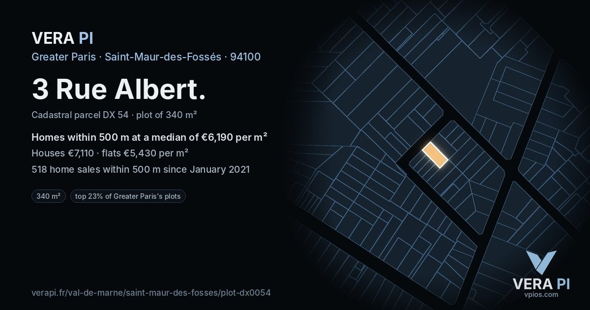 3 Rue Albert, Saint-Maur-des-Fossés at night – the plot lit, the parcels around coloured by the prices near them