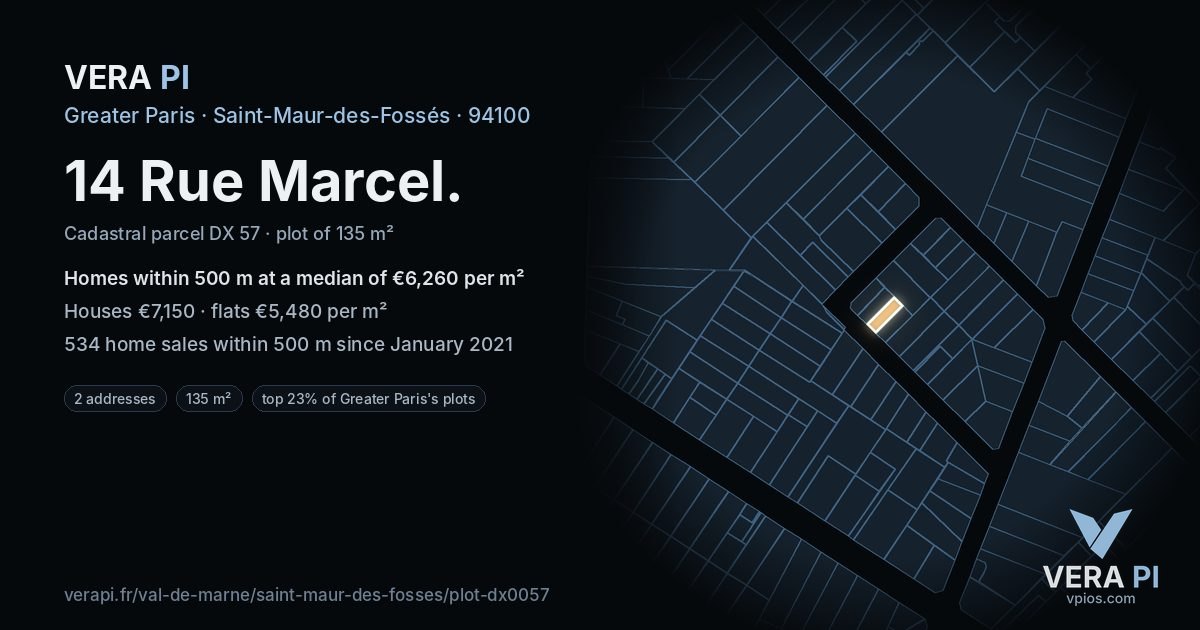 14 Rue Marcel, Saint-Maur-des-Fossés at night – the plot lit, the parcels around coloured by the prices near them