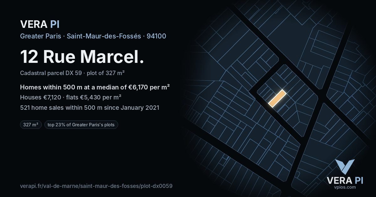 12 Rue Marcel, Saint-Maur-des-Fossés at night – the plot lit, the parcels around coloured by the prices near them