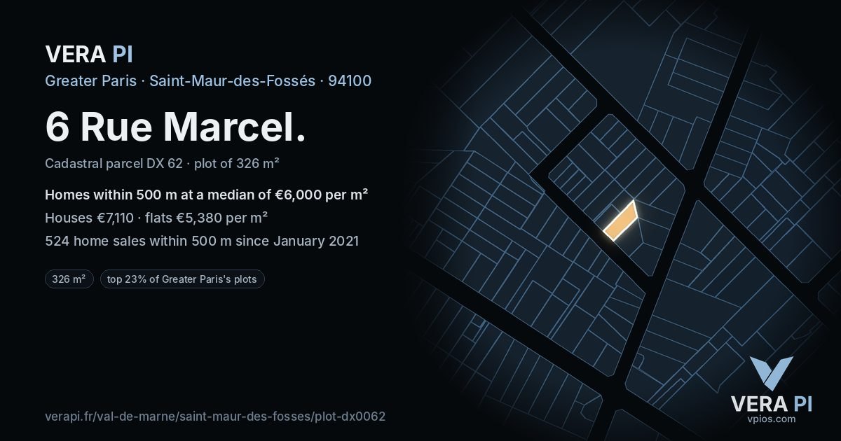 6 Rue Marcel, Saint-Maur-des-Fossés at night – the plot lit, the parcels around coloured by the prices near them