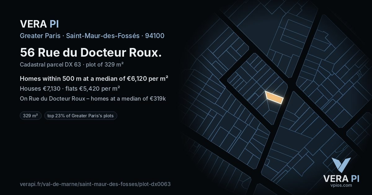 56 Rue du Docteur Roux, Saint-Maur-des-Fossés at night – the plot lit, the parcels around coloured by the prices near them