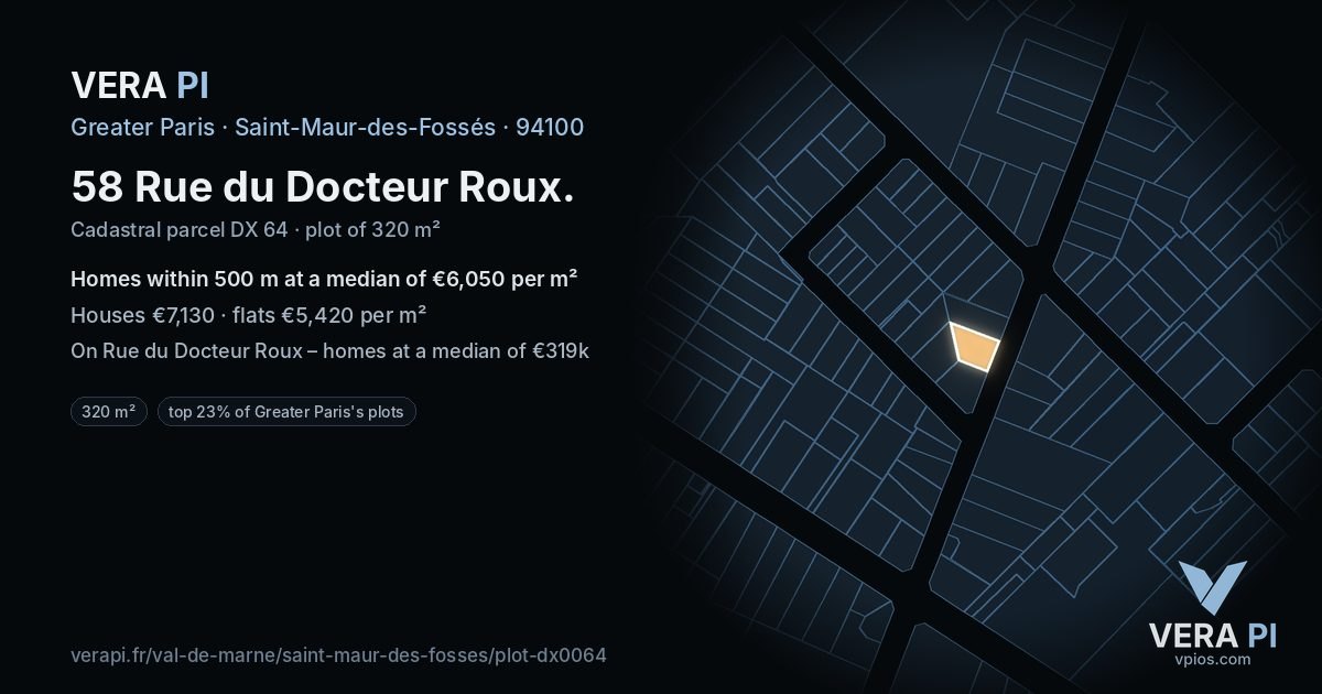 58 Rue du Docteur Roux, Saint-Maur-des-Fossés at night – the plot lit, the parcels around coloured by the prices near them