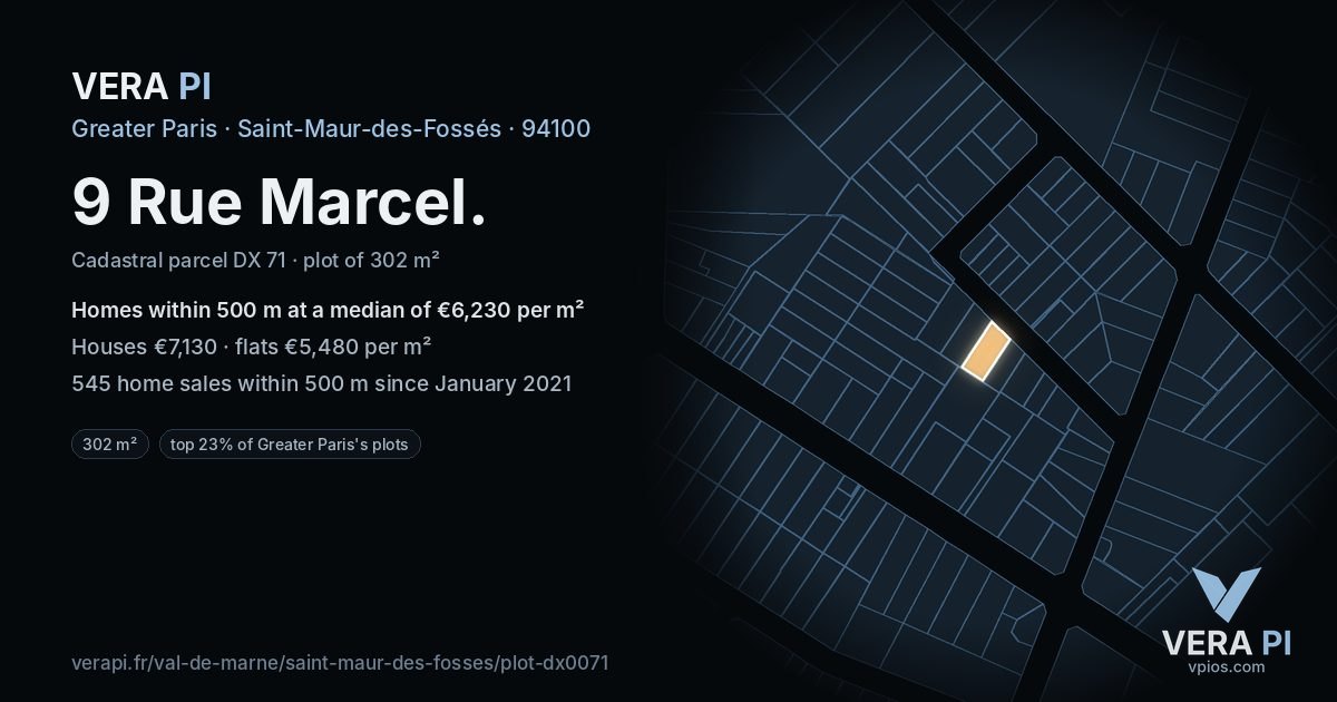 9 Rue Marcel, Saint-Maur-des-Fossés at night – the plot lit, the parcels around coloured by the prices near them