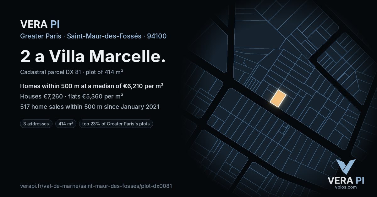 2 a Villa Marcelle, Saint-Maur-des-Fossés at night – the plot lit, the parcels around coloured by the prices near them