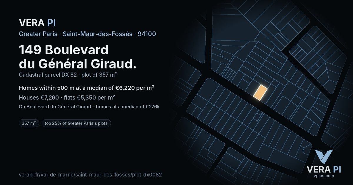 149 Boulevard du Général Giraud, Saint-Maur-des-Fossés at night – the plot lit, the parcels around coloured by the prices near them
