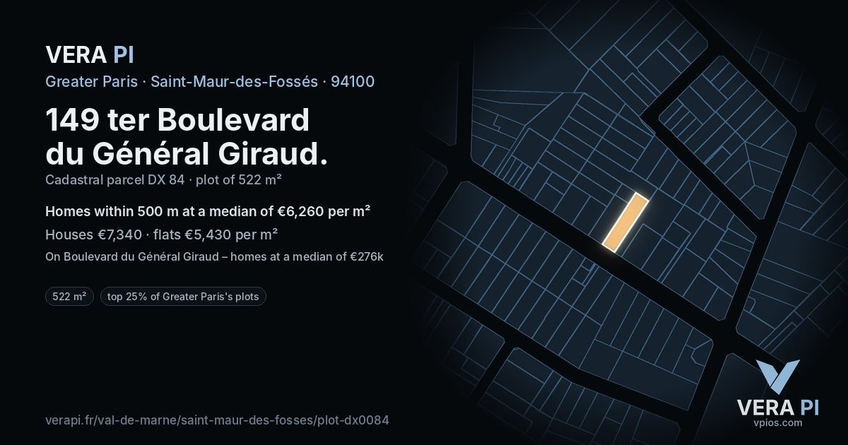 149 ter Boulevard du Général Giraud, Saint-Maur-des-Fossés at night – the plot lit, the parcels around coloured by the prices near them