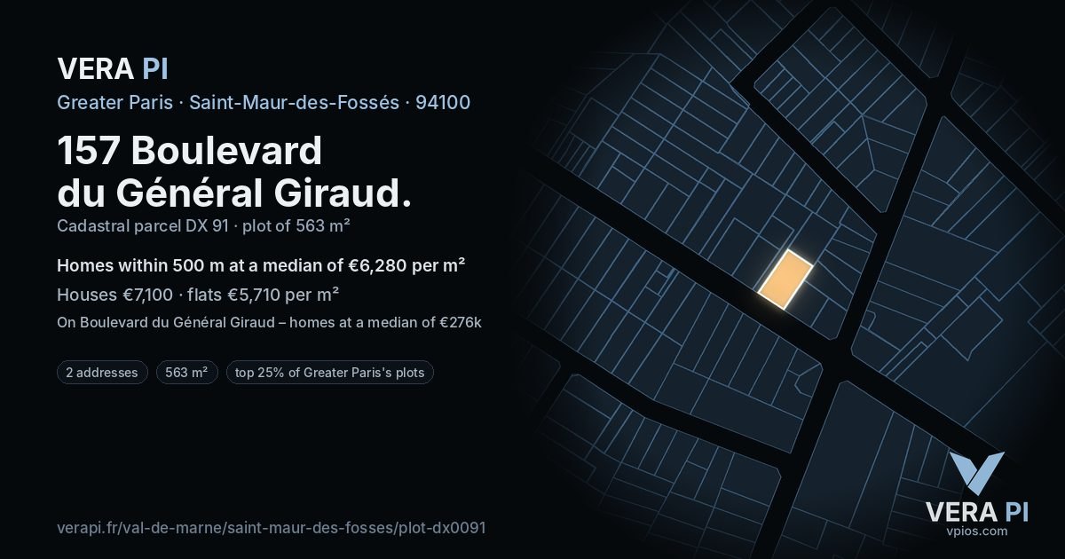 157 Boulevard du Général Giraud, Saint-Maur-des-Fossés at night – the plot lit, the parcels around coloured by the prices near them