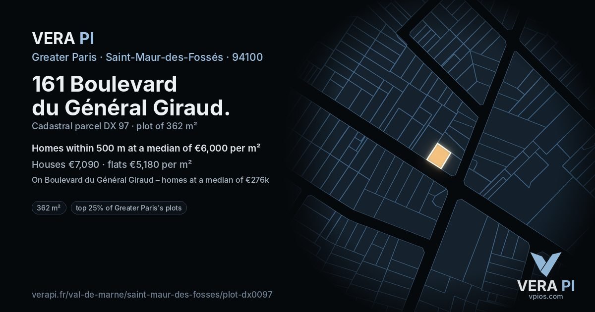 161 Boulevard du Général Giraud, Saint-Maur-des-Fossés at night – the plot lit, the parcels around coloured by the prices near them
