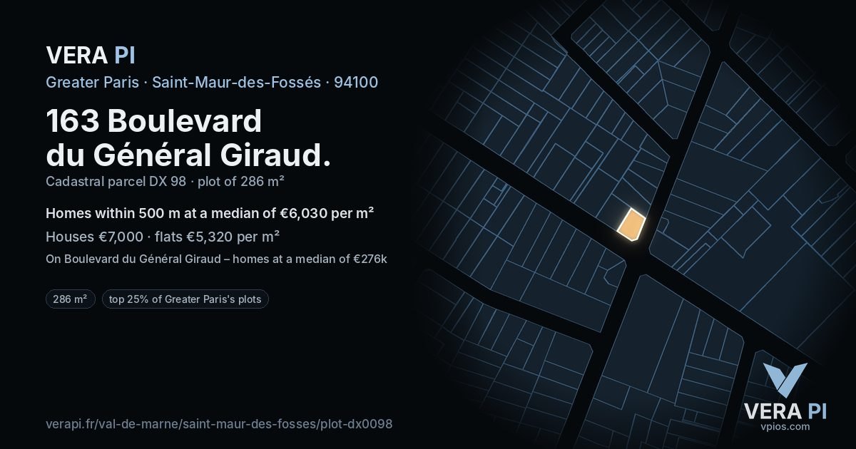 163 Boulevard du Général Giraud, Saint-Maur-des-Fossés at night – the plot lit, the parcels around coloured by the prices near them