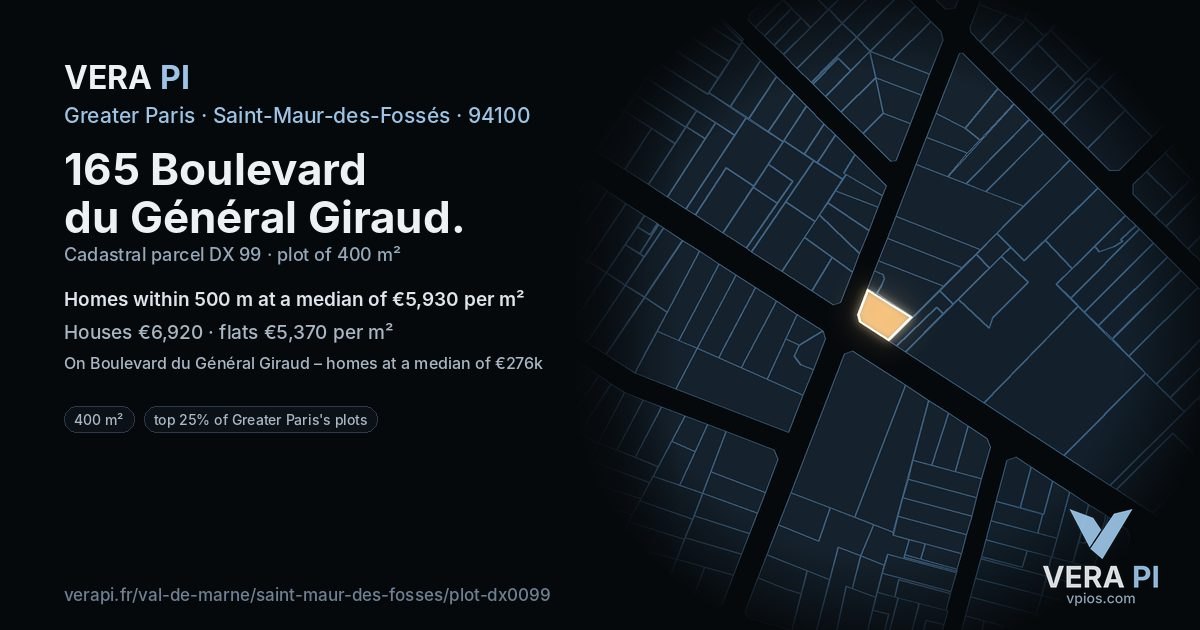 165 Boulevard du Général Giraud, Saint-Maur-des-Fossés at night – the plot lit, the parcels around coloured by the prices near them
