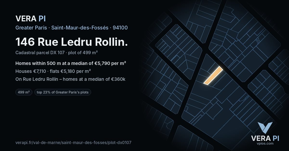 146 Rue Ledru Rollin, Saint-Maur-des-Fossés at night – the plot lit, the parcels around coloured by the prices near them