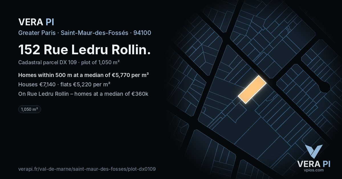 152 Rue Ledru Rollin, Saint-Maur-des-Fossés at night – the plot lit, the parcels around coloured by the prices near them