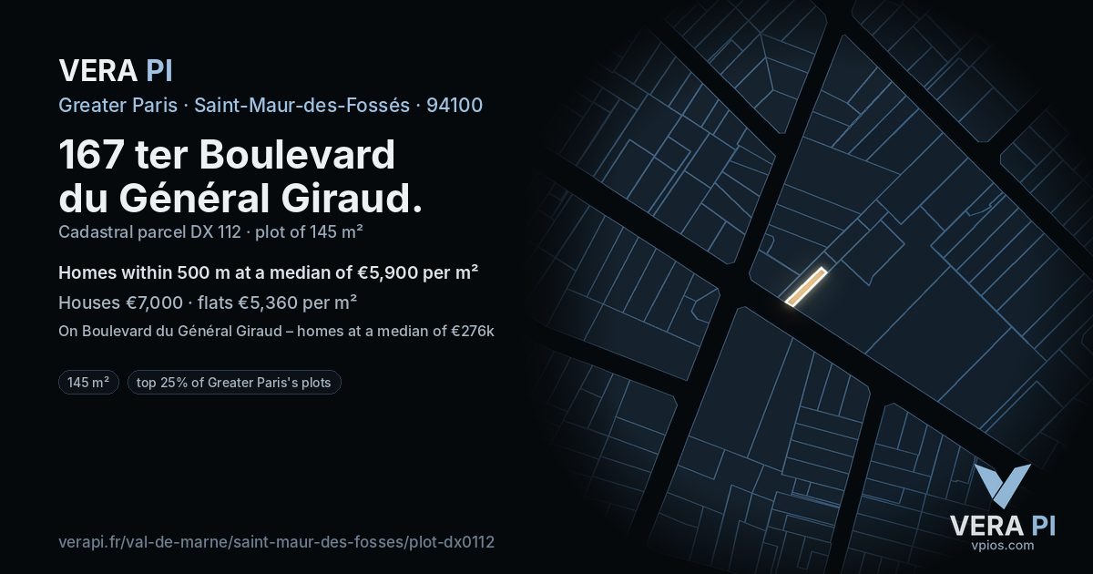 167 ter Boulevard du Général Giraud, Saint-Maur-des-Fossés at night – the plot lit, the parcels around coloured by the prices near them