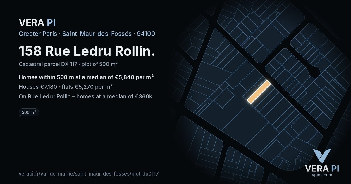 158 Rue Ledru Rollin, Saint-Maur-des-Fossés at night – the plot lit, the parcels around coloured by the prices near them