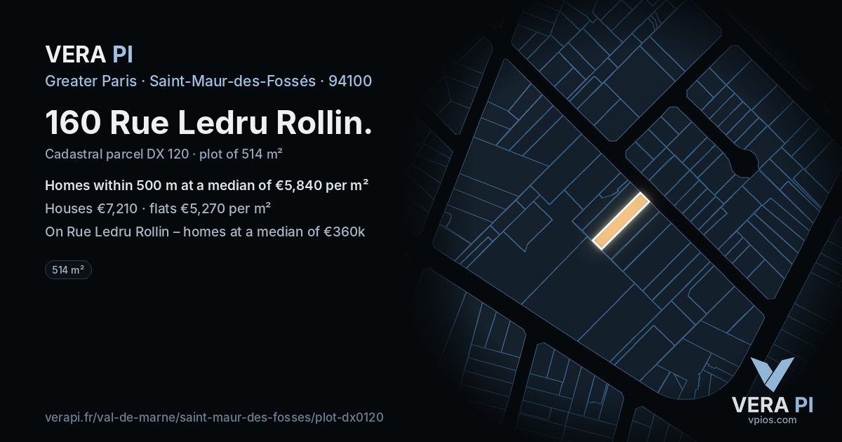 160 Rue Ledru Rollin, Saint-Maur-des-Fossés at night – the plot lit, the parcels around coloured by the prices near them