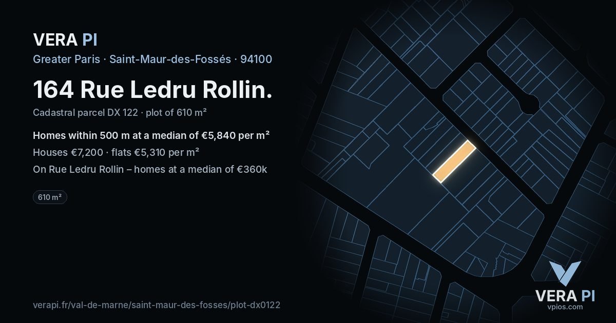 164 Rue Ledru Rollin, Saint-Maur-des-Fossés at night – the plot lit, the parcels around coloured by the prices near them