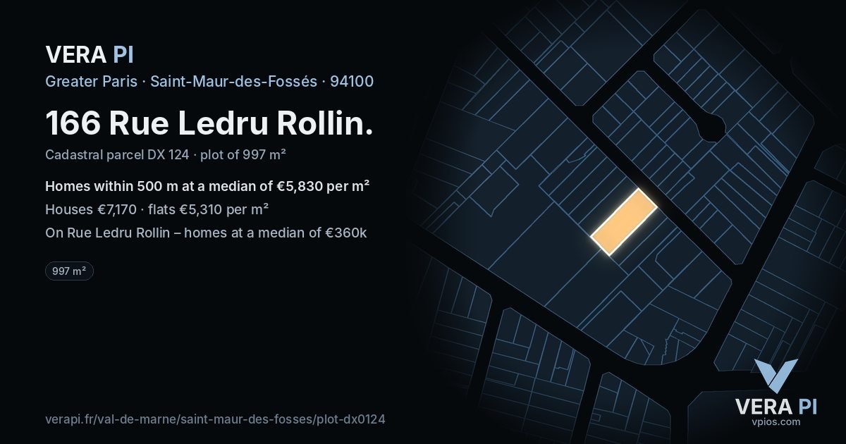166 Rue Ledru Rollin, Saint-Maur-des-Fossés at night – the plot lit, the parcels around coloured by the prices near them