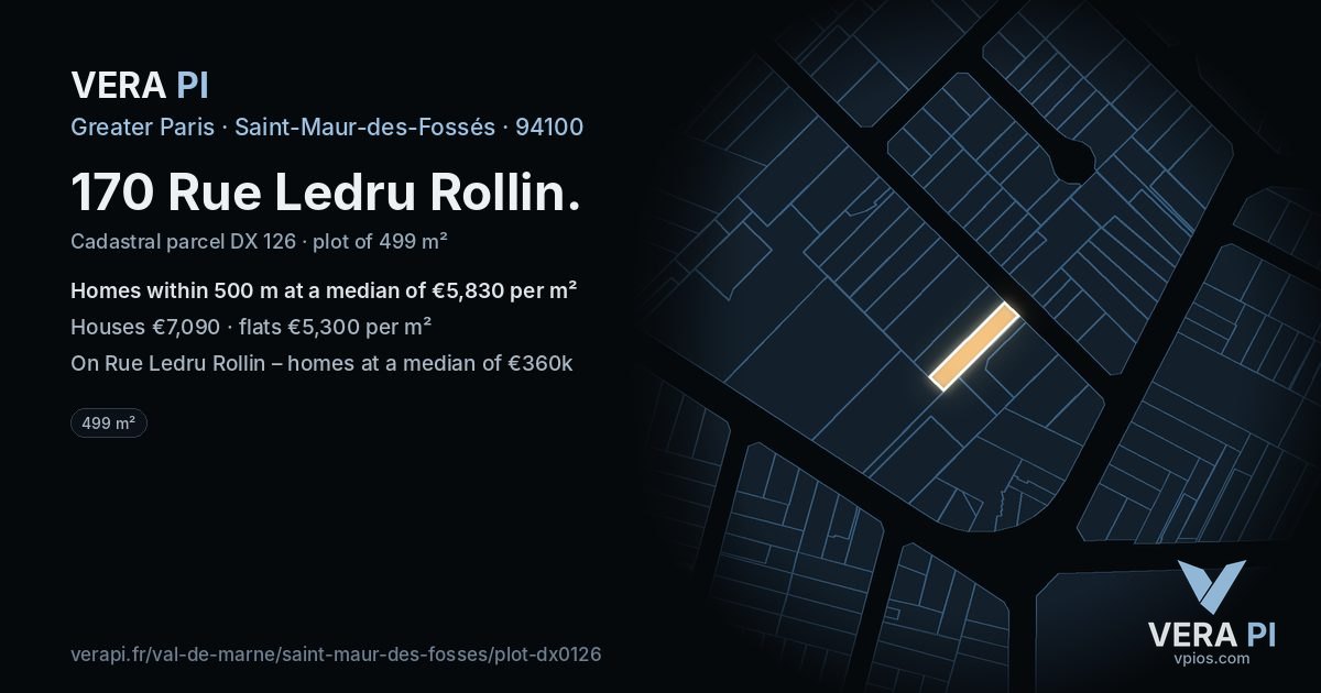 170 Rue Ledru Rollin, Saint-Maur-des-Fossés at night – the plot lit, the parcels around coloured by the prices near them