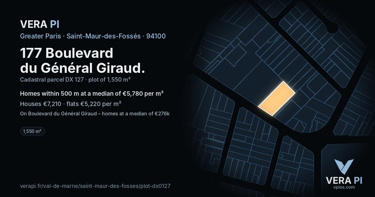 177 Boulevard du Général Giraud, Saint-Maur-des-Fossés at night – the plot lit, the parcels around coloured by the prices near them