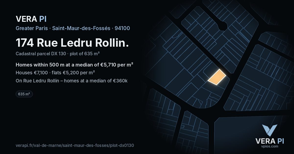 174 Rue Ledru Rollin, Saint-Maur-des-Fossés at night – the plot lit, the parcels around coloured by the prices near them