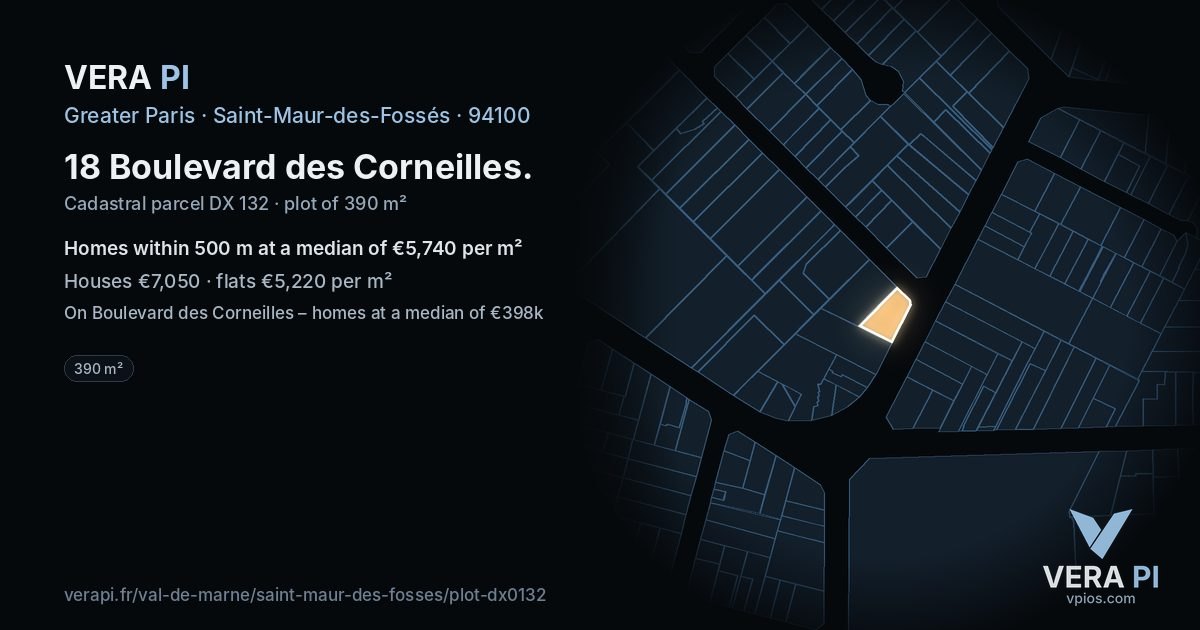 18 Boulevard des Corneilles, Saint-Maur-des-Fossés at night – the plot lit, the parcels around coloured by the prices near them