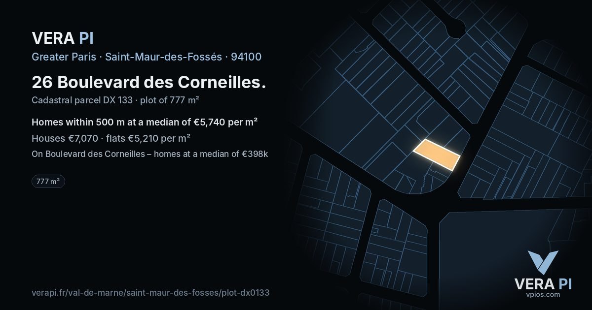 26 Boulevard des Corneilles, Saint-Maur-des-Fossés at night – the plot lit, the parcels around coloured by the prices near them