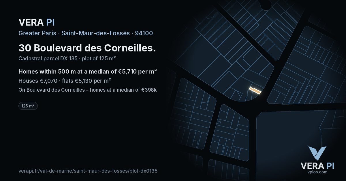 30 Boulevard des Corneilles, Saint-Maur-des-Fossés at night – the plot lit, the parcels around coloured by the prices near them