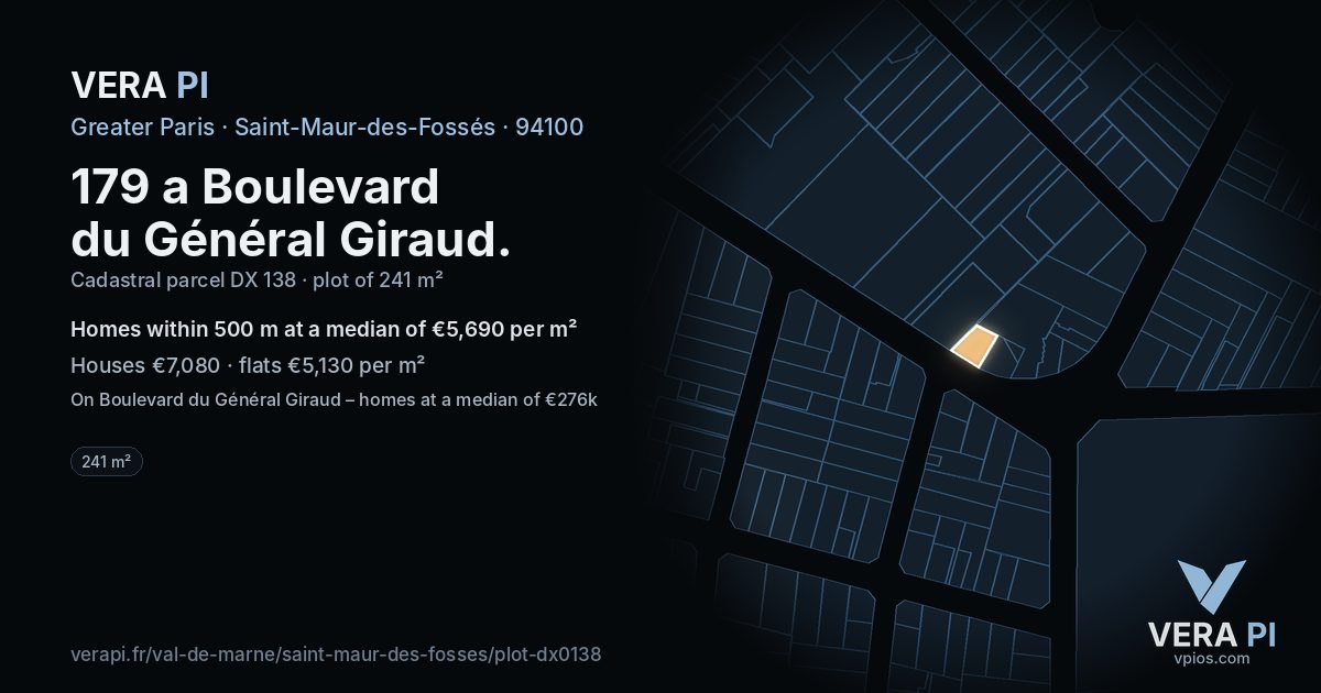 179 a Boulevard du Général Giraud, Saint-Maur-des-Fossés at night – the plot lit, the parcels around coloured by the prices near them