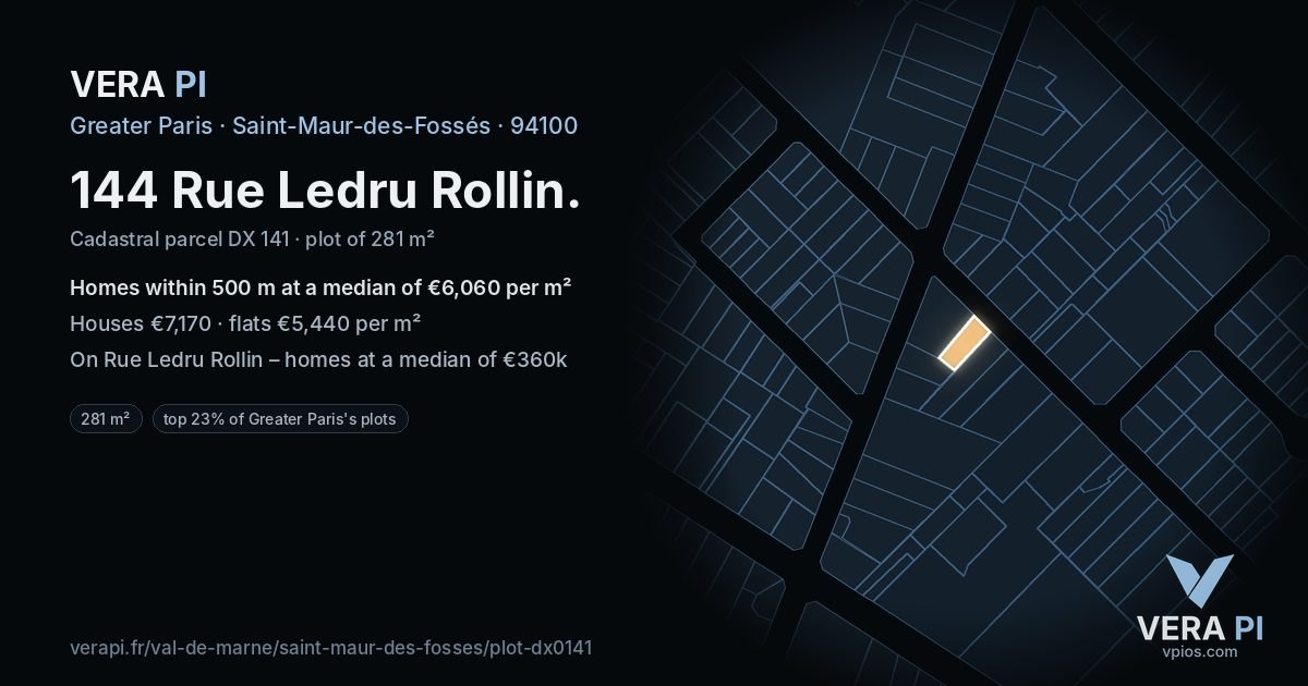144 Rue Ledru Rollin, Saint-Maur-des-Fossés at night – the plot lit, the parcels around coloured by the prices near them