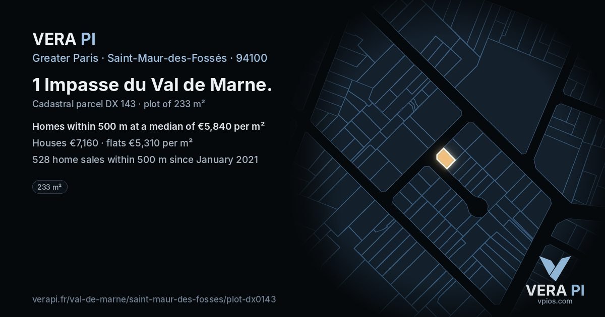 1 Impasse du Val de Marne, Saint-Maur-des-Fossés at night – the plot lit, the parcels around coloured by the prices near them