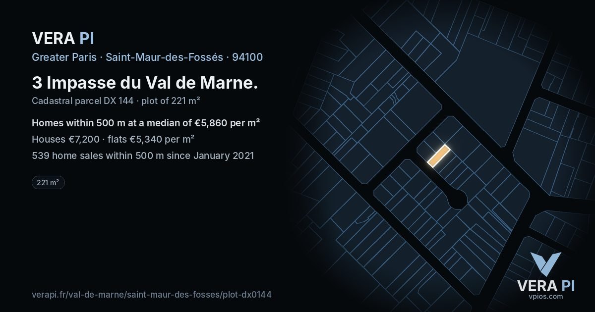 3 Impasse du Val de Marne, Saint-Maur-des-Fossés at night – the plot lit, the parcels around coloured by the prices near them