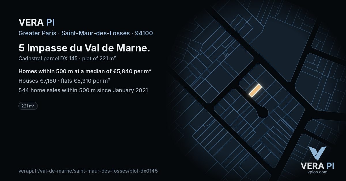 5 Impasse du Val de Marne, Saint-Maur-des-Fossés at night – the plot lit, the parcels around coloured by the prices near them