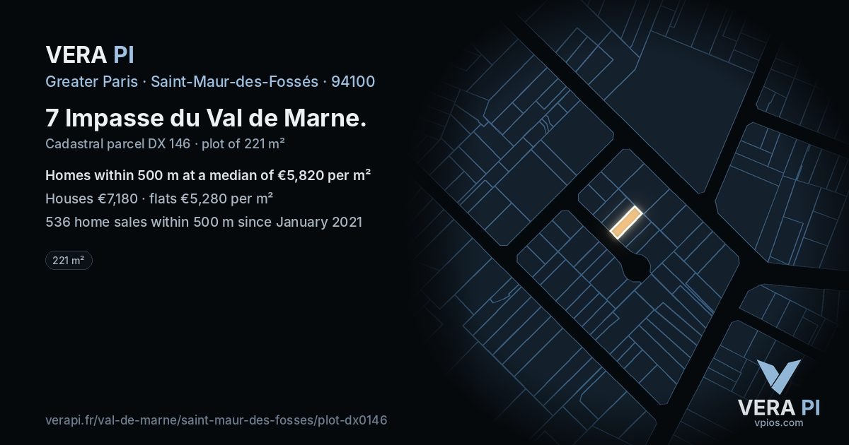 7 Impasse du Val de Marne, Saint-Maur-des-Fossés at night – the plot lit, the parcels around coloured by the prices near them