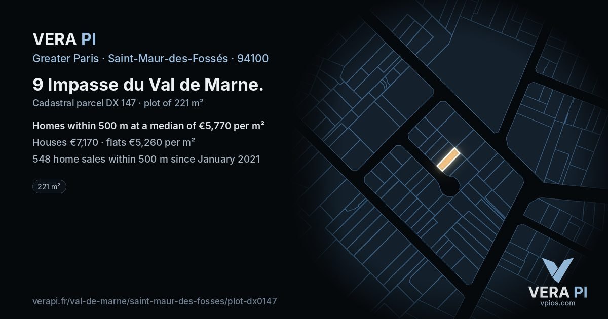 9 Impasse du Val de Marne, Saint-Maur-des-Fossés at night – the plot lit, the parcels around coloured by the prices near them