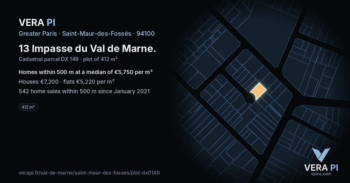 13 Impasse du Val de Marne, Saint-Maur-des-Fossés at night – the plot lit, the parcels around coloured by the prices near them
