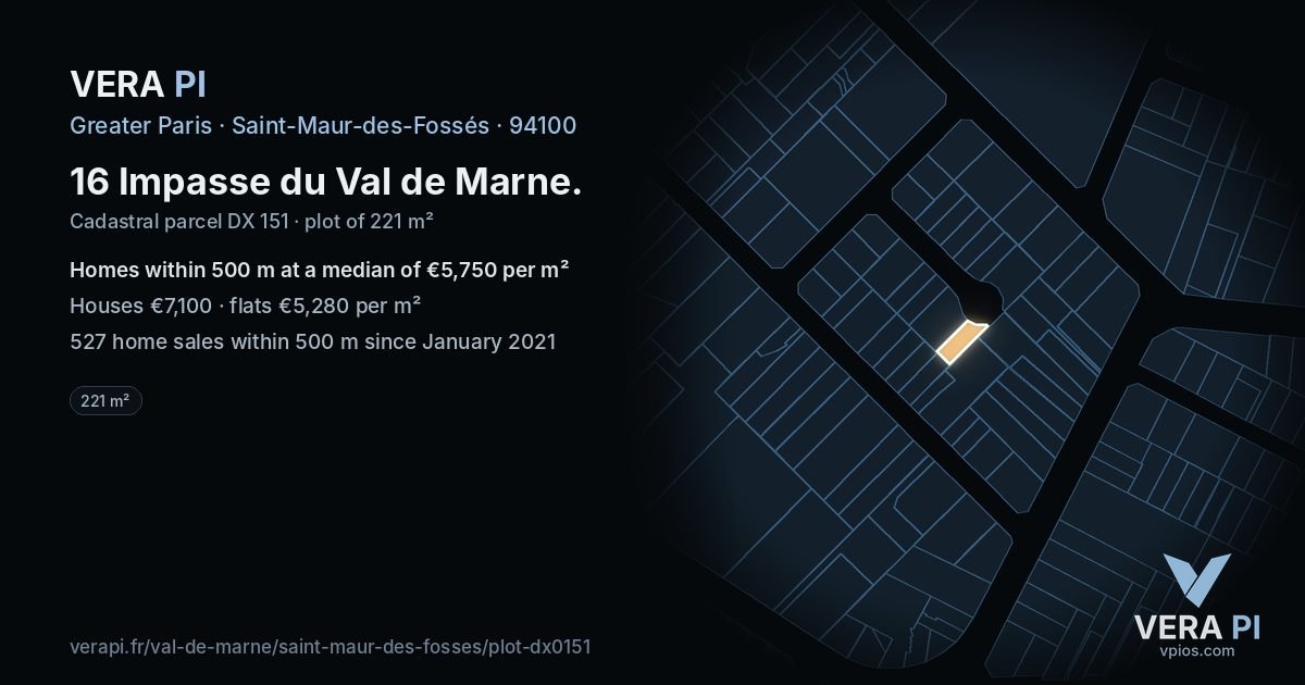 16 Impasse du Val de Marne, Saint-Maur-des-Fossés at night – the plot lit, the parcels around coloured by the prices near them