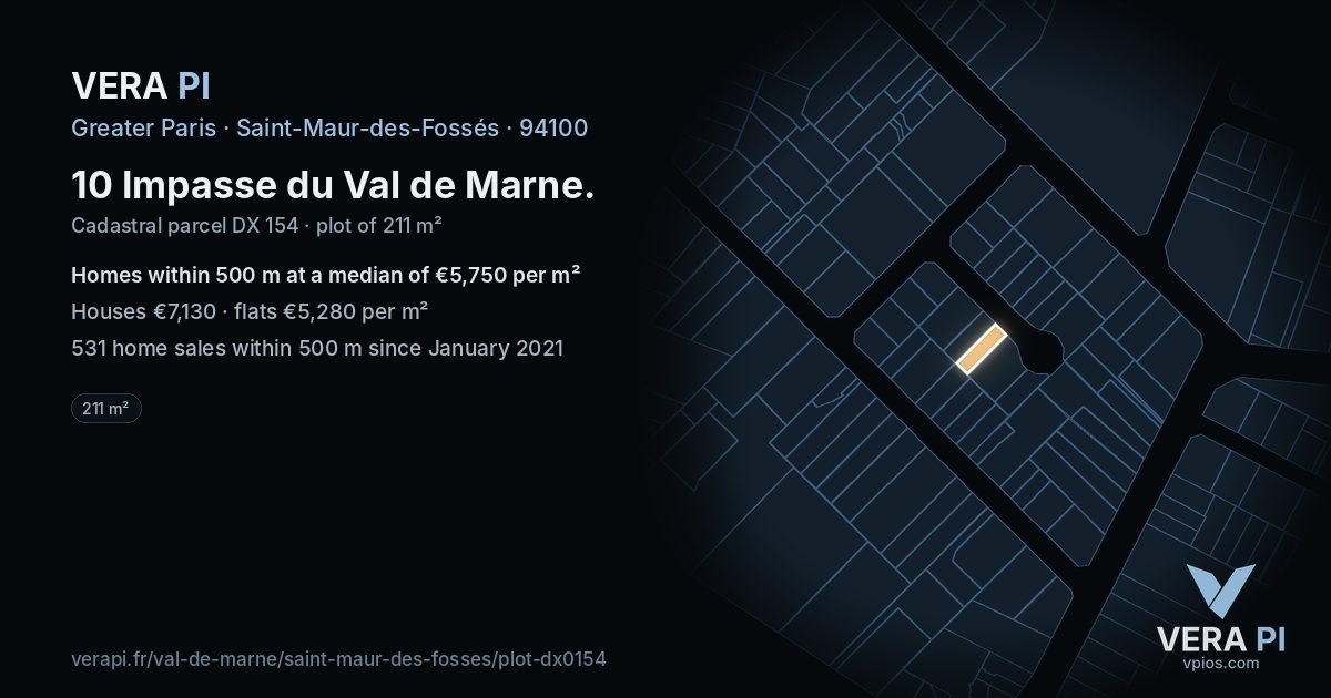 10 Impasse du Val de Marne, Saint-Maur-des-Fossés at night – the plot lit, the parcels around coloured by the prices near them