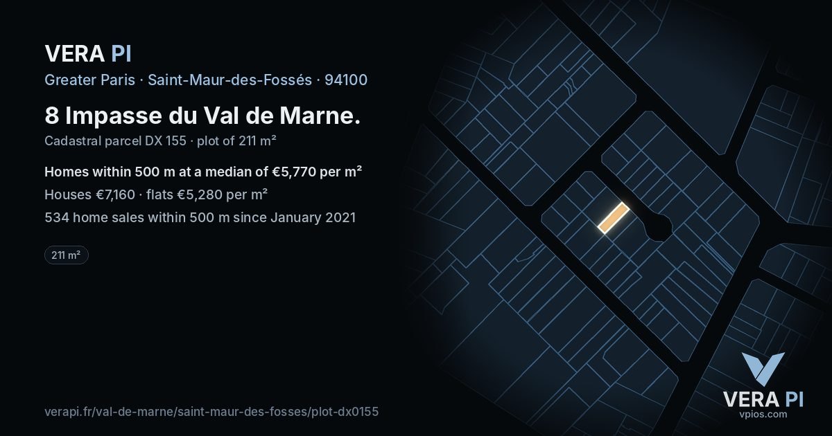 8 Impasse du Val de Marne, Saint-Maur-des-Fossés at night – the plot lit, the parcels around coloured by the prices near them