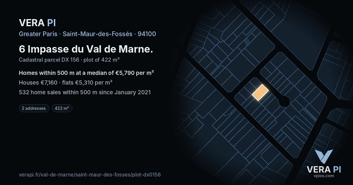 6 Impasse du Val de Marne, Saint-Maur-des-Fossés at night – the plot lit, the parcels around coloured by the prices near them