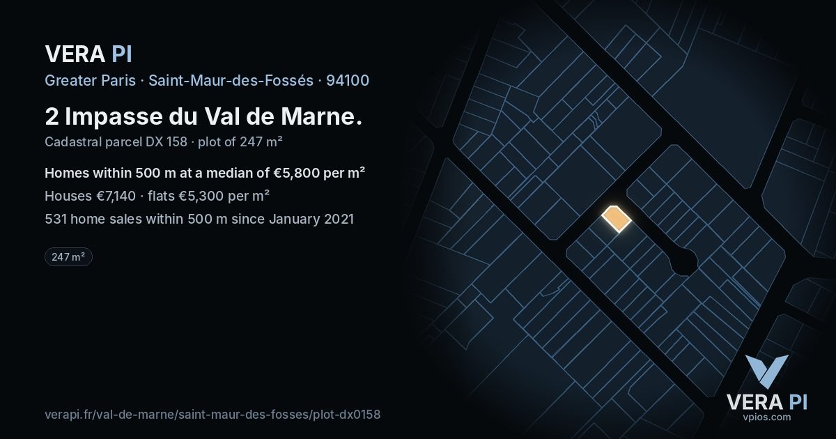 2 Impasse du Val de Marne, Saint-Maur-des-Fossés at night – the plot lit, the parcels around coloured by the prices near them