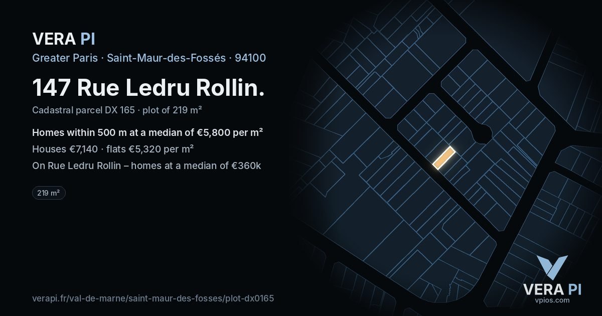 147 Rue Ledru Rollin, Saint-Maur-des-Fossés at night – the plot lit, the parcels around coloured by the prices near them