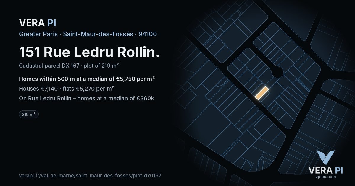 151 Rue Ledru Rollin, Saint-Maur-des-Fossés at night – the plot lit, the parcels around coloured by the prices near them