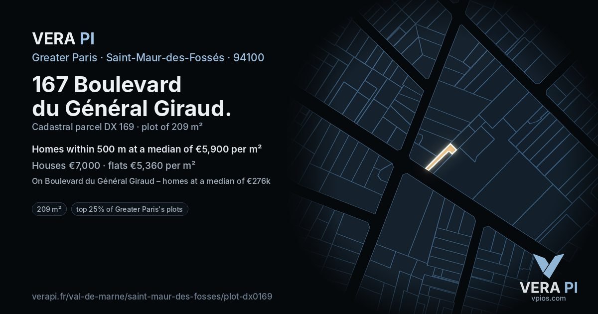 167 Boulevard du Général Giraud, Saint-Maur-des-Fossés at night – the plot lit, the parcels around coloured by the prices near them