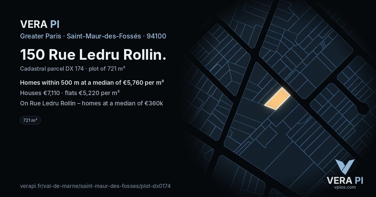150 Rue Ledru Rollin, Saint-Maur-des-Fossés at night – the plot lit, the parcels around coloured by the prices near them