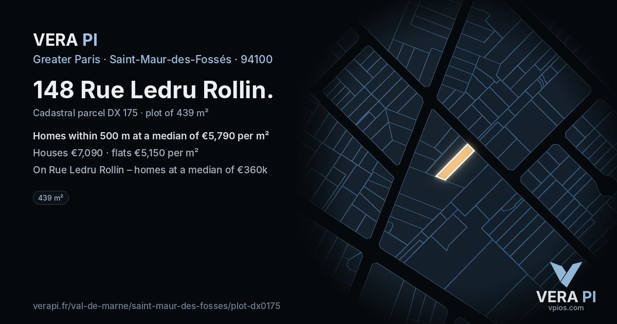148 Rue Ledru Rollin, Saint-Maur-des-Fossés at night – the plot lit, the parcels around coloured by the prices near them