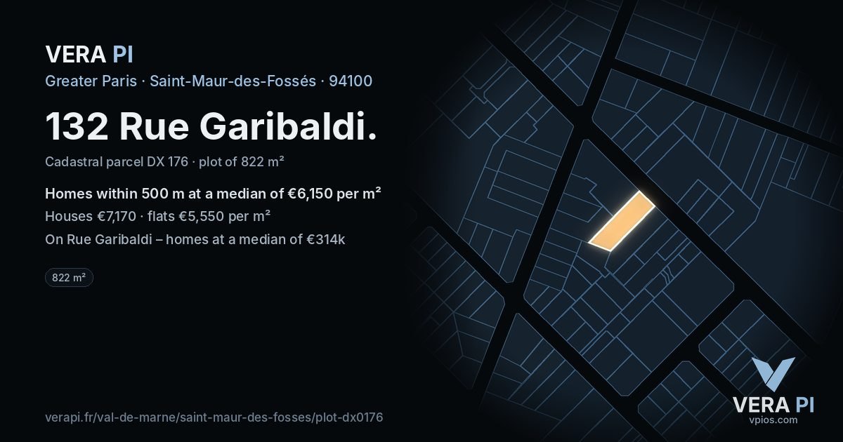 132 Rue Garibaldi, Saint-Maur-des-Fossés at night – the plot lit, the parcels around coloured by the prices near them