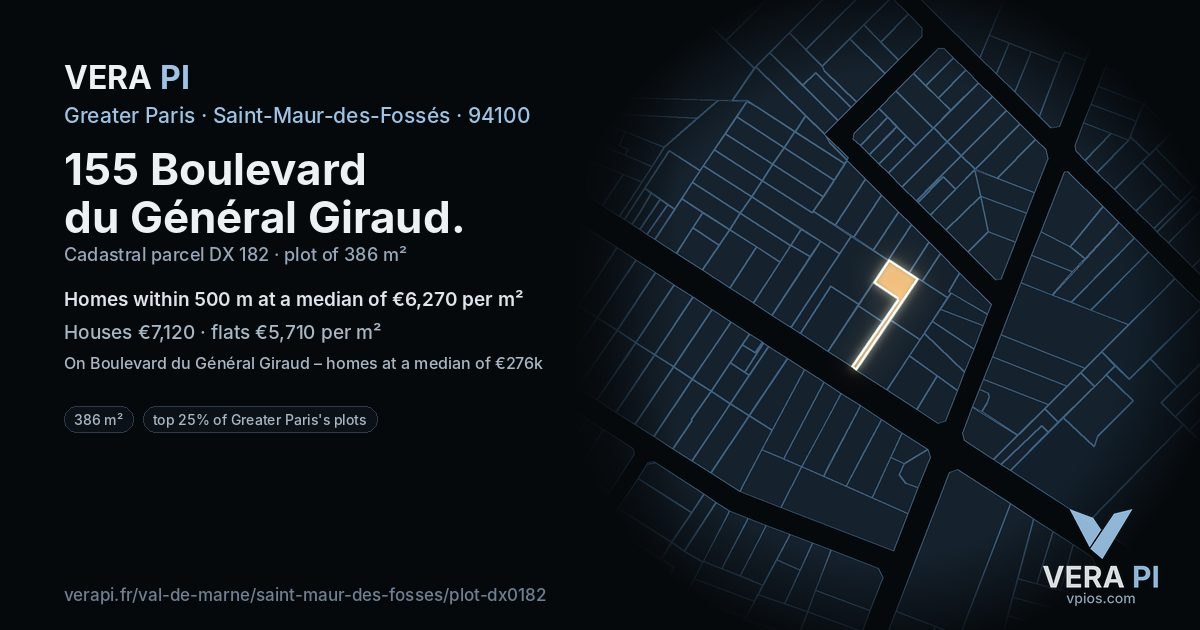 155 Boulevard du Général Giraud, Saint-Maur-des-Fossés at night – the plot lit, the parcels around coloured by the prices near them